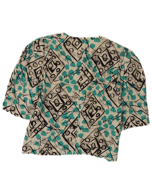 Vintage Damen Crop Shirt Bluse UK 12 Medium Mehrfarbig Geometrisch