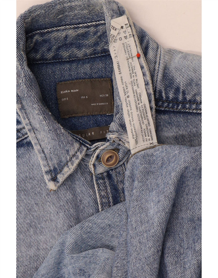 Zara Herren-Jeanshemd mit normaler Passform, kleine blaue Baumwolle