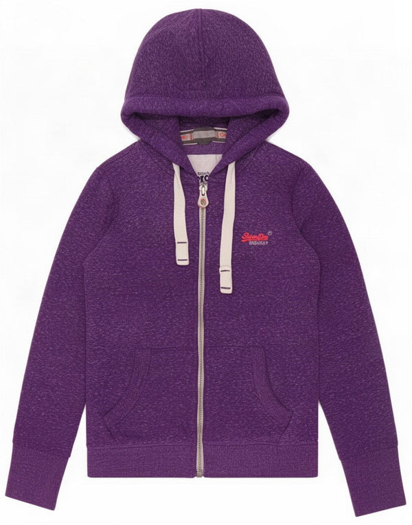 Superdry Damen Grafik-Hoodie-Pullover UK 10 Small Lila gefleckte Baumwolle