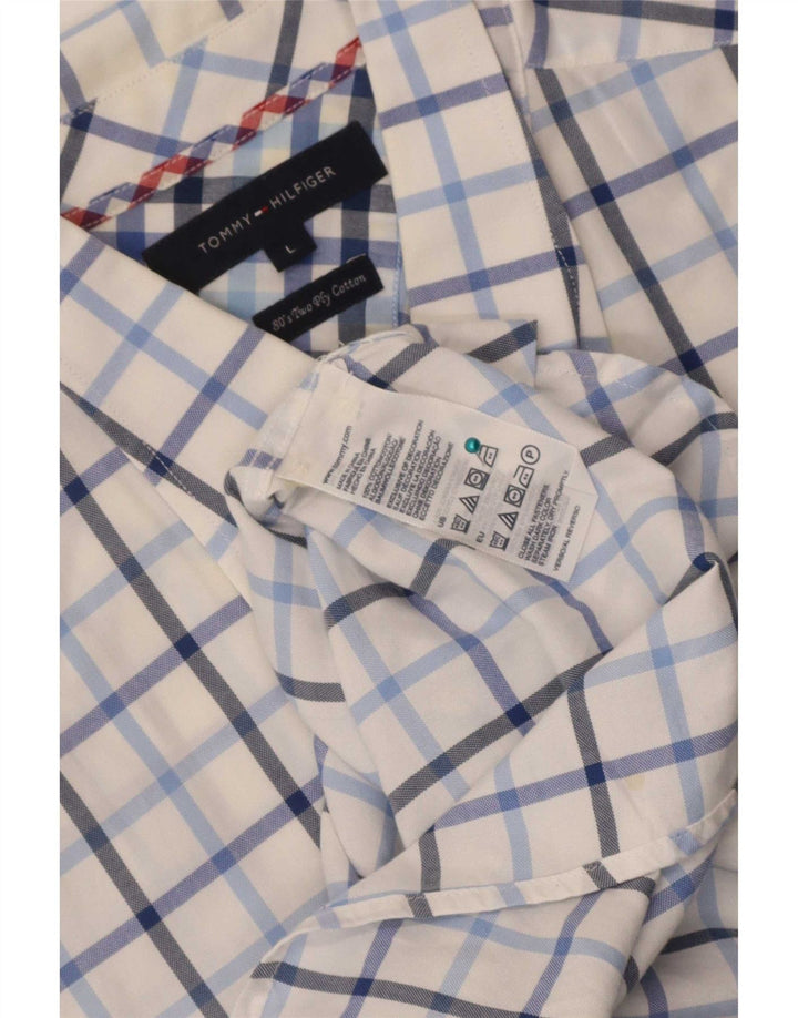 Tommy Hilfiger Herren-Kurzarmhemd, groß, weiß kariert, Baumwolle