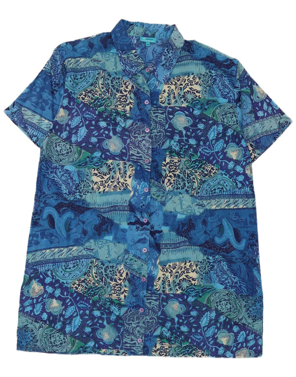 Vintage Damen grafisches Kurzarm-Hemdkleid IT 56 4XL Blau geblümt