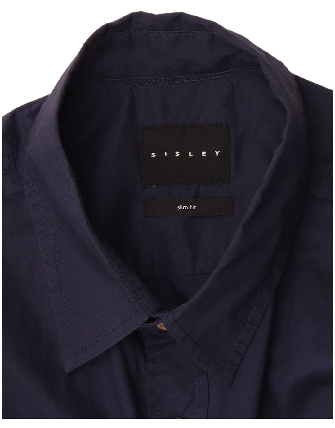 Sisley Herren-Kurzarm-Slim-Fit-Hemd in mittlerem Marineblau