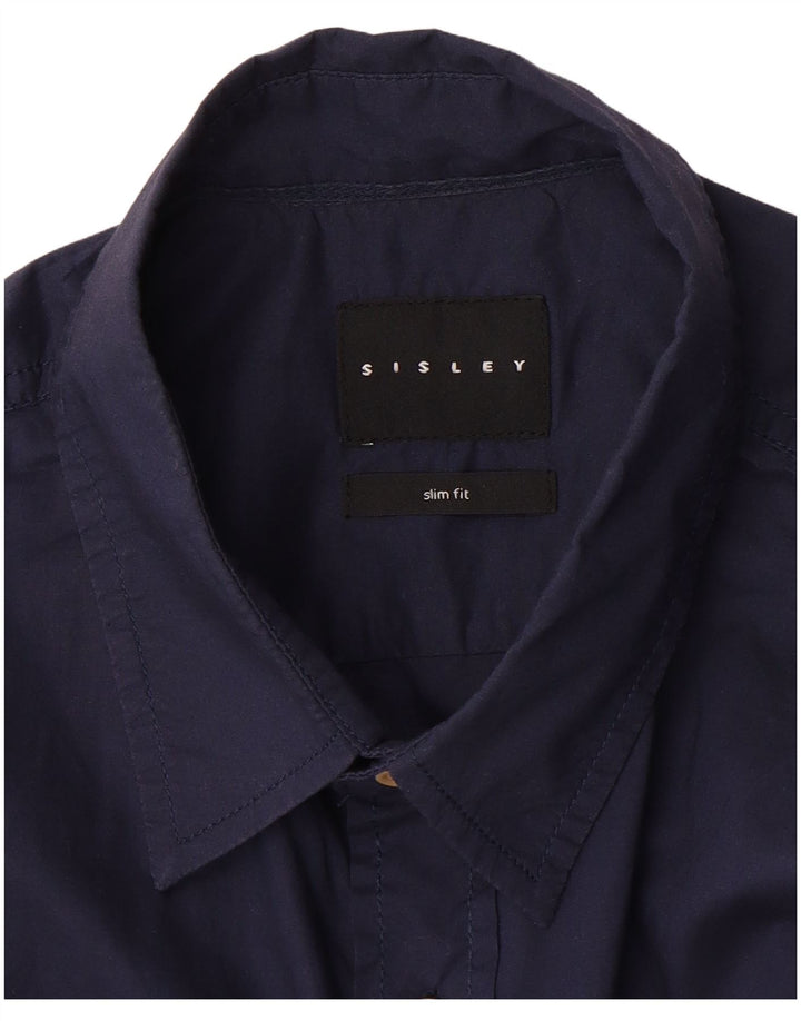 Sisley Herren-Kurzarm-Slim-Fit-Hemd in mittlerem Marineblau