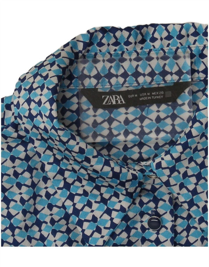 Zara Womens Shirt UK 14 Medium Blue Geometric