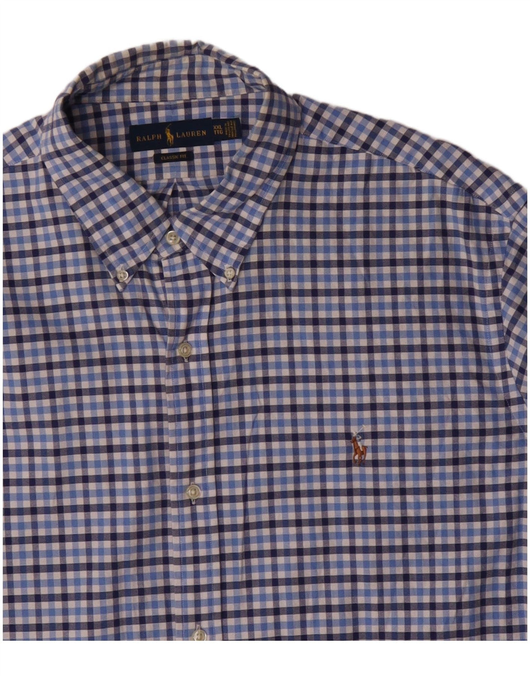 Ralph Lauren Herren-Hemd mit klassischer Passform, 2XL, blaues Gingham-Baumwolle