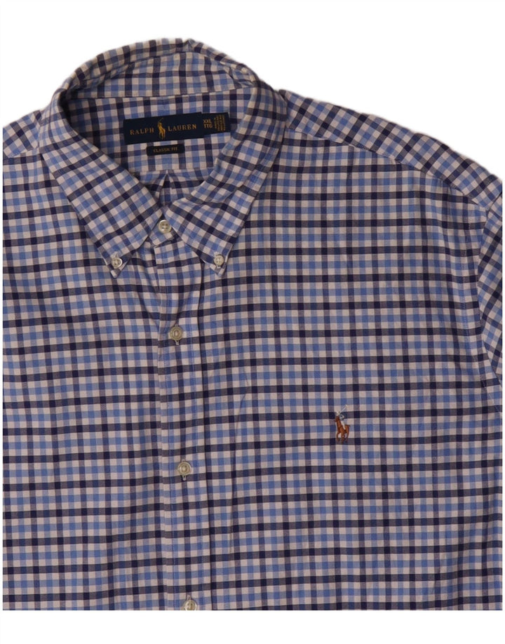 Ralph Lauren Herren-Hemd mit klassischer Passform, 2XL, blaues Gingham-Baumwolle