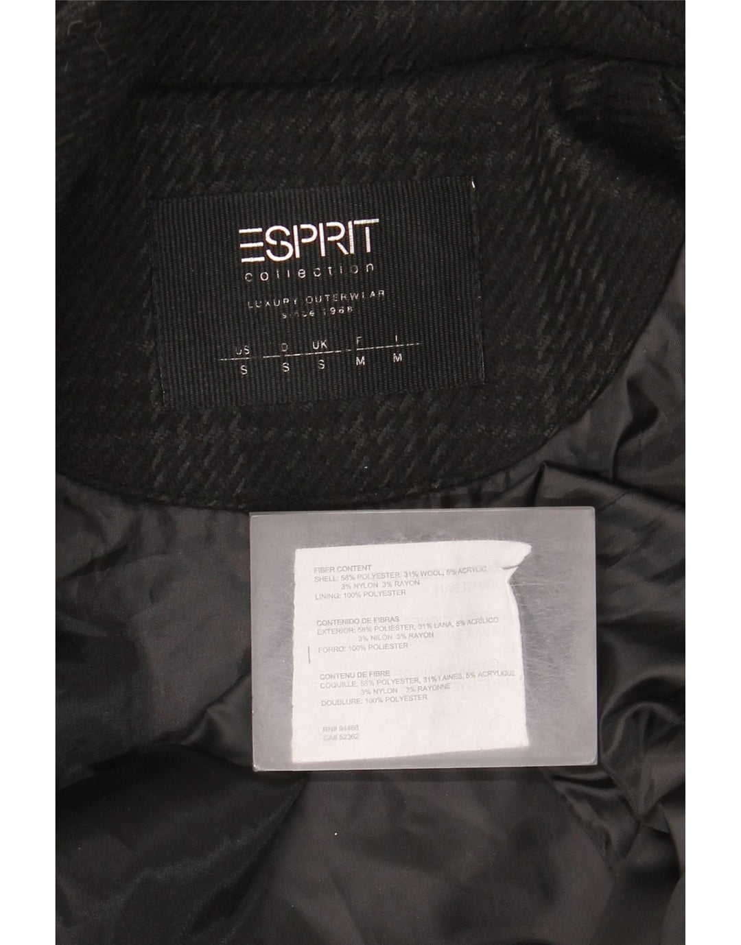 Esprit Womens Hooded Overcoat UK 10 Small Schwarzer Hahnentritt-Polyester