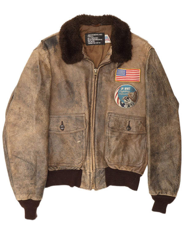 Schott Herren-Pilotenjacke aus grafischem Leder, UK 42, XL, braunes Leder