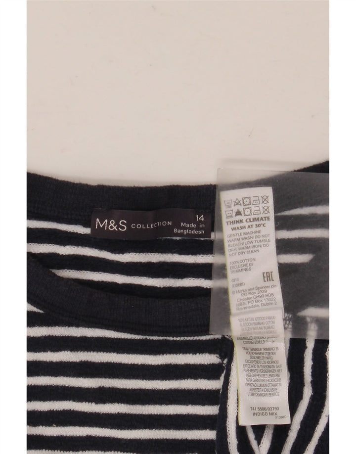 MARKS & SPENCER Damen Top Langarm UK 14 Large Marineblau gestreift