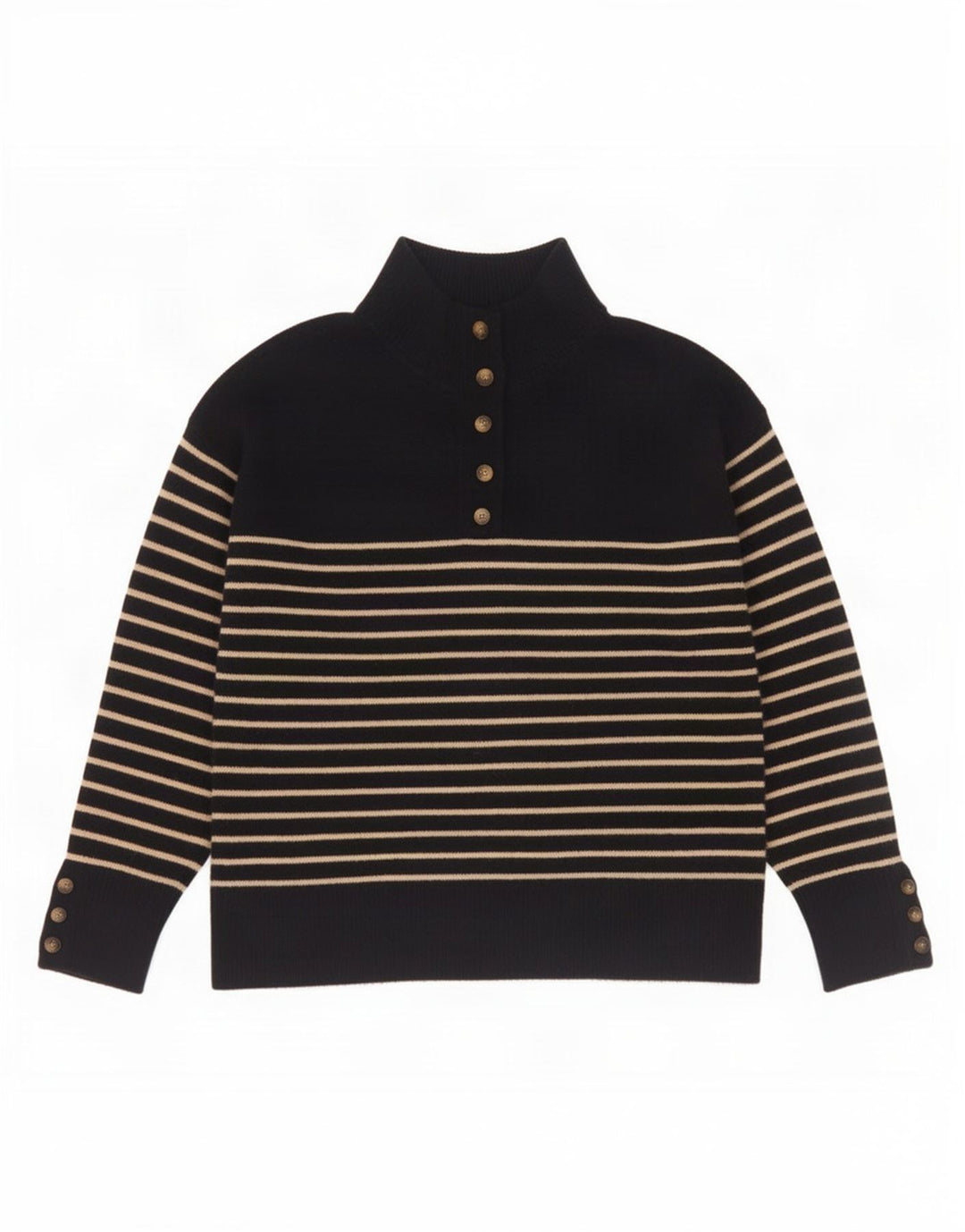 Zara Damen-Pullover mit Knopfkragen, Gr. 14, mittelmarineblau gestreift