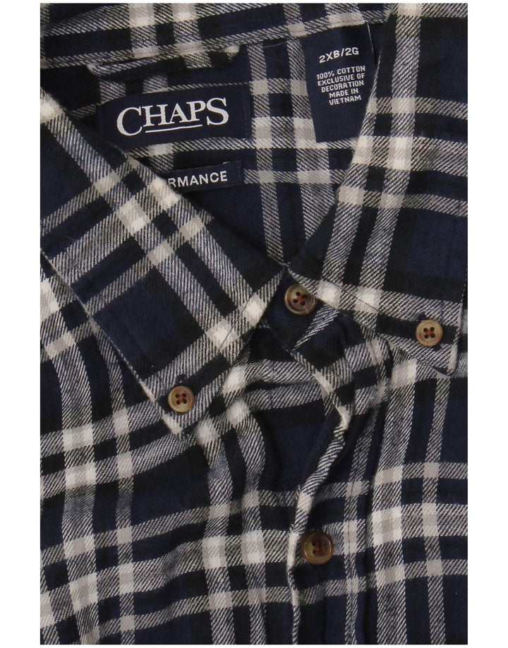 CHAPS Mens Grant Fit Flannel Shirt 2XL Navy Blue Check Cotton