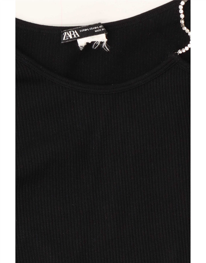 Zara Damen Crop One Shoulder Top UK 14 Large Schwarz