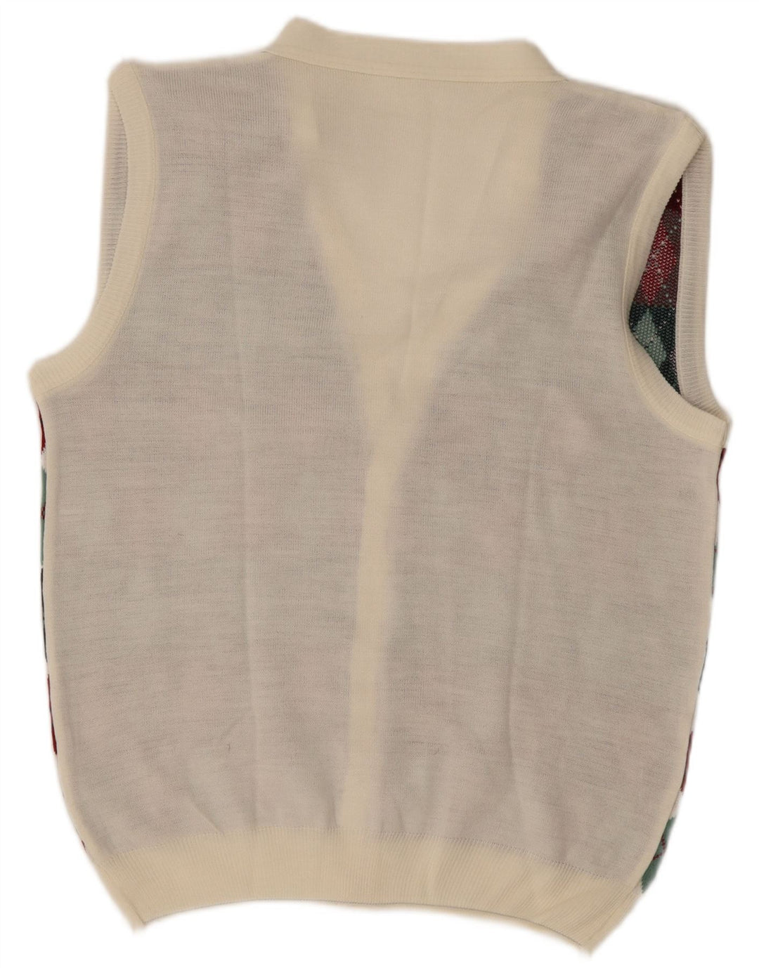 Vintage Herren Ärmelloser Cardigan Pullover Groß Weiß Argyle/Diamant