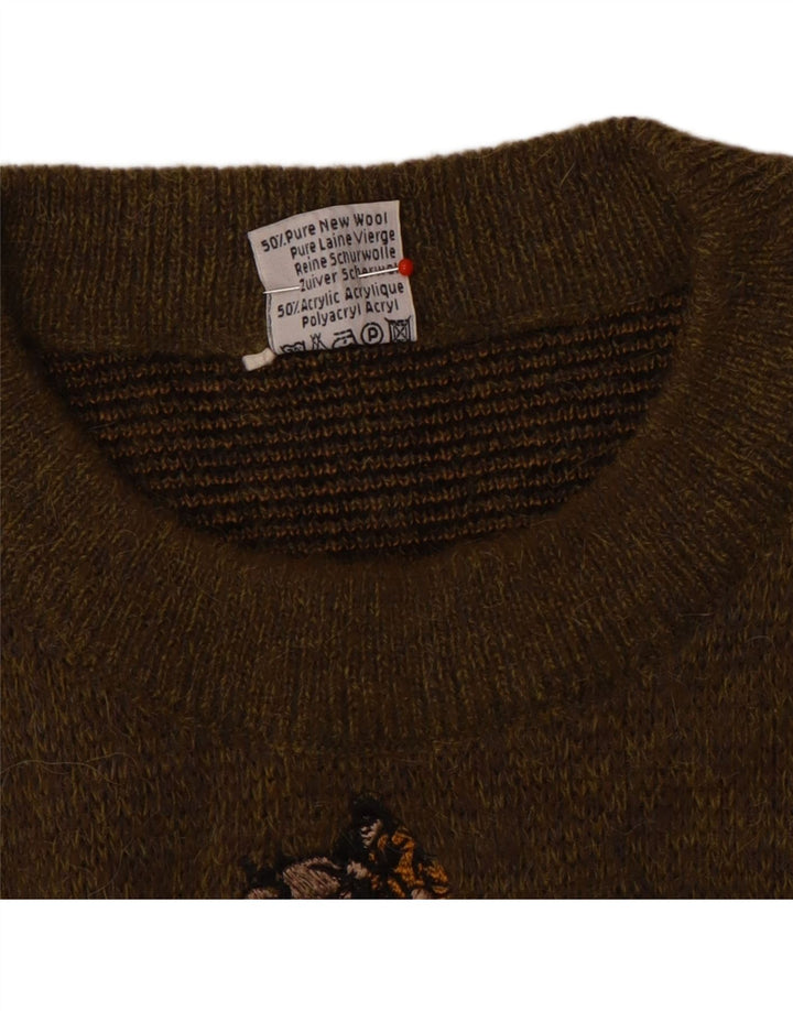 Lasa Herren-Pullover mit Rundhalsausschnitt, mittelbraune geometrische Wolle