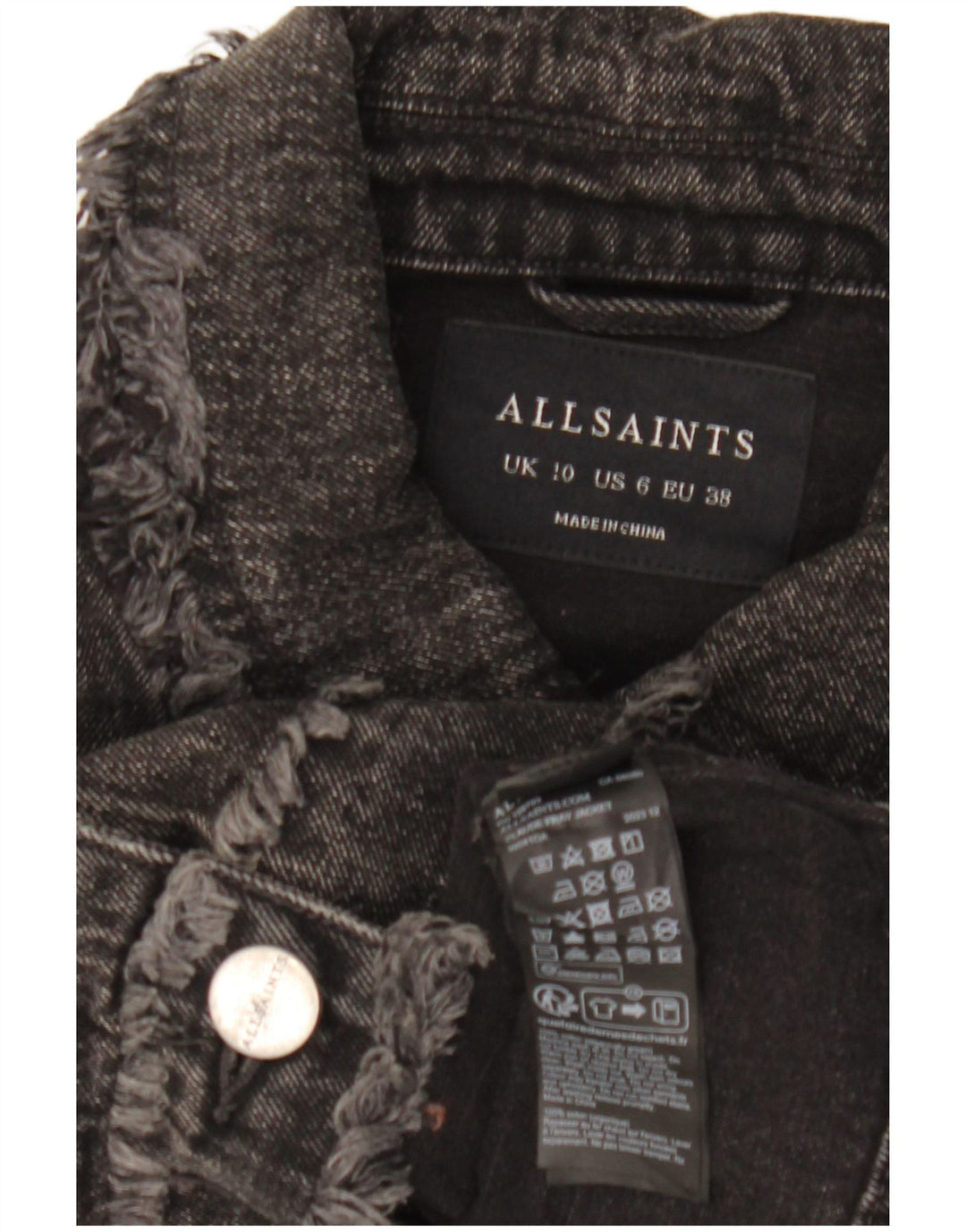 All Saints Crop-Oversize-Jeansjacke für Damen, UK 10, Größe S, Schwarz, Baumwolle