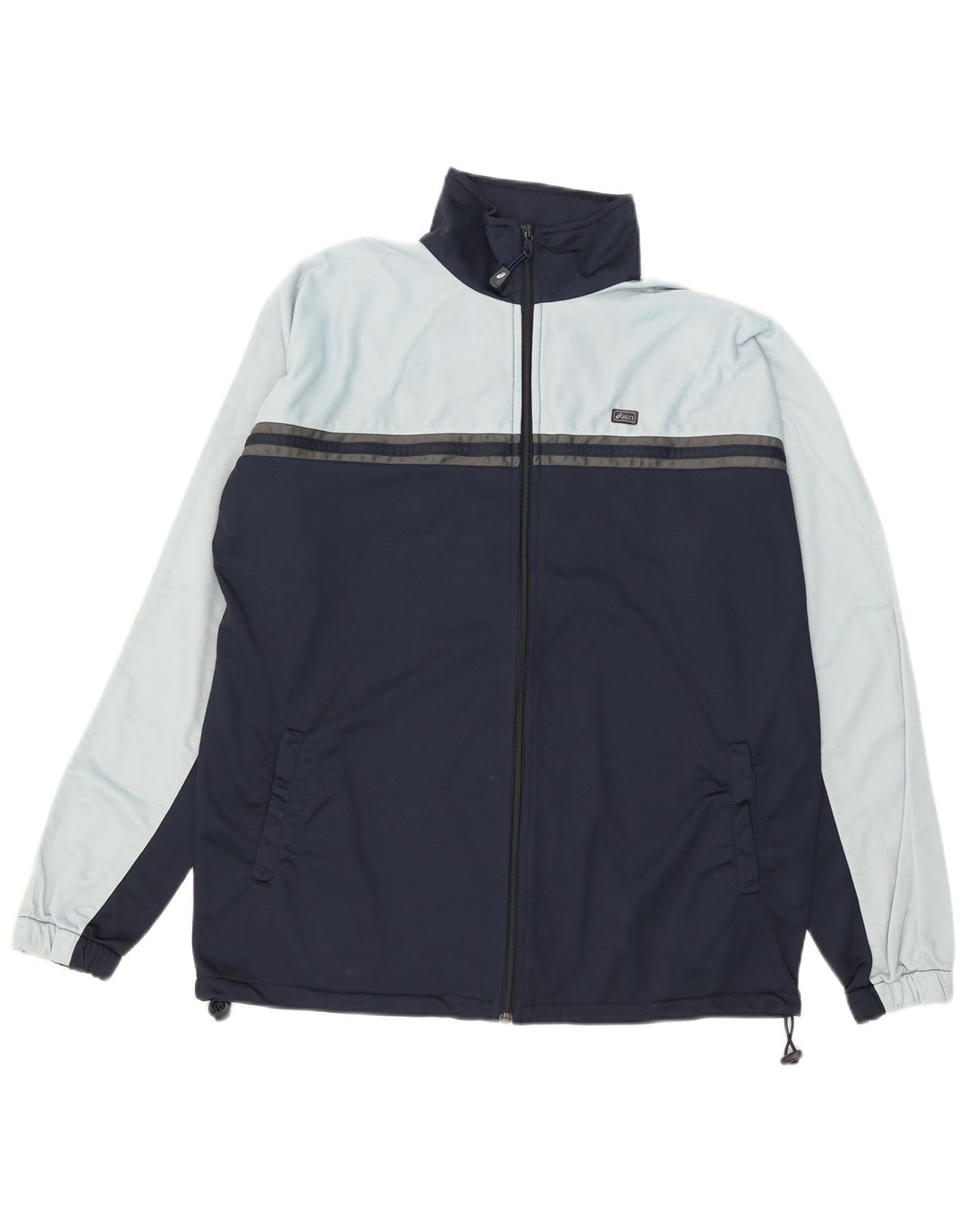 Asics Herren-Trainingsanzug-Top-Jacke, großes blaues Farbblock-Polyester