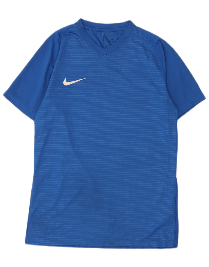 Nike Herren Dri Fit Grafik-T-Shirt-Oberteil aus mittelblauem Nadelstreifen-Polyester