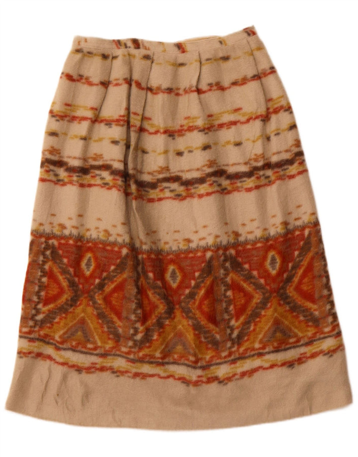 VINTAGE Damen A-Linienrock W28 Mittelbeige geometrisch