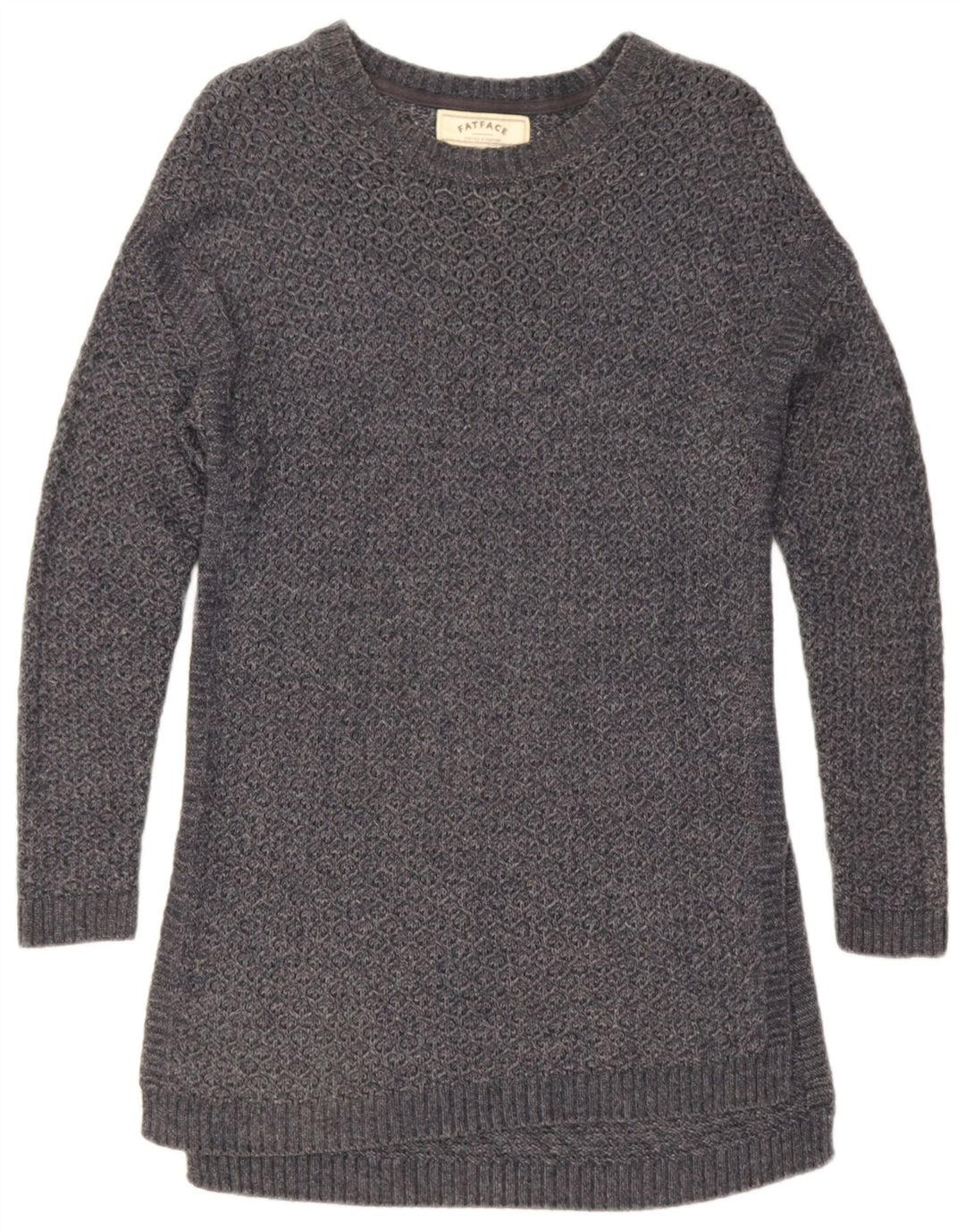 Fat Face Damen Longline-Pullover mit U-Boot-Ausschnitt, UK 12, Mittelgrau