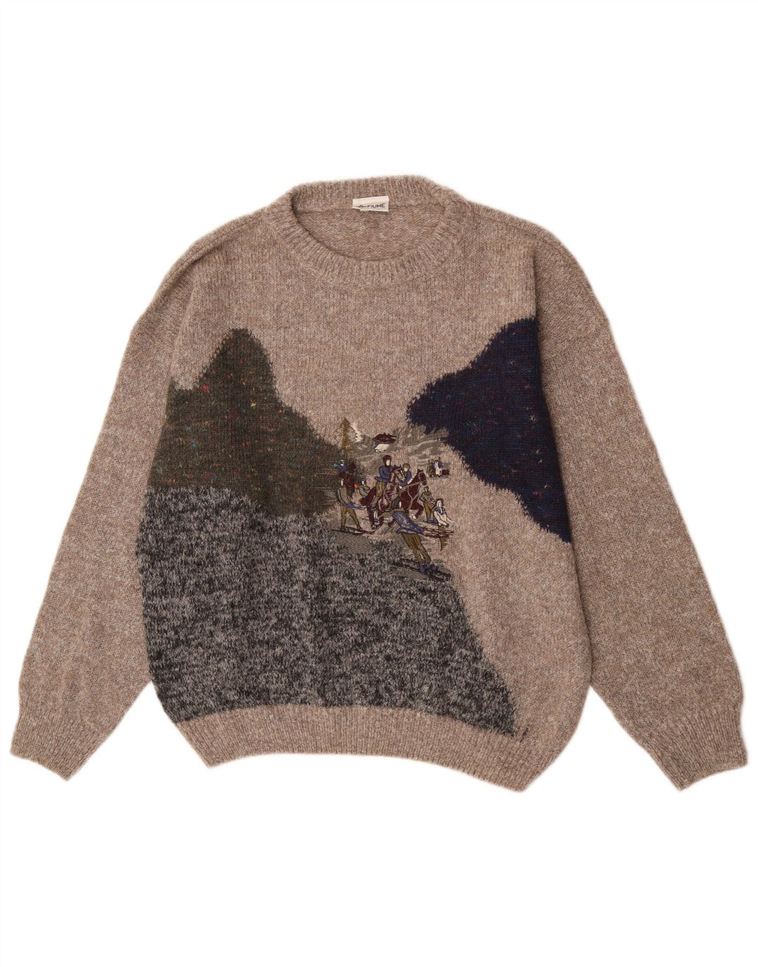 Fiume Herren-Pullover mit grafischem Rundhalsausschnitt, Größe 52, groß, braun, Farbblock