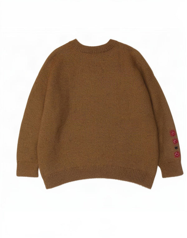 Niki Line Womens Crew Neck Jumper Sweater UK 18 XL Khaki Striped Mohair