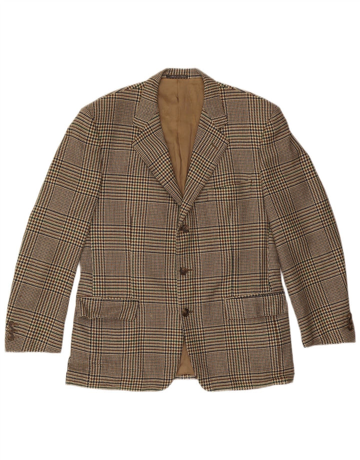 CORNELIANI Herren-Blazer mit 3 Knöpfen, IT 50, große beige Hahnentritt-Wolle