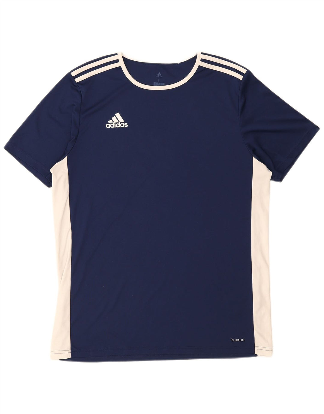 ADIDAS Mens Climalite T-Shirt Top Large Navy Blue Colourblock Polyester