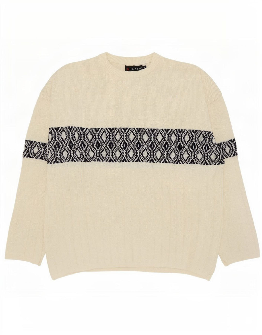 Charly Herren-Pullover mit U-Boot-Ausschnitt, groß, cremefarbene, geometrische Wolle