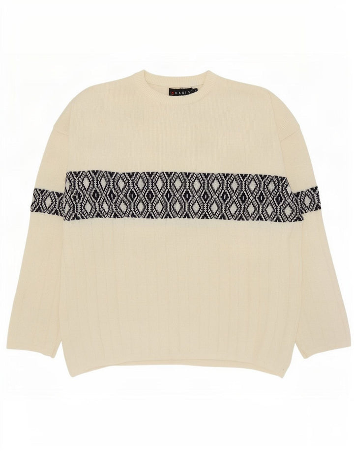 Charly Herren-Pullover mit U-Boot-Ausschnitt, groß, cremefarbene, geometrische Wolle