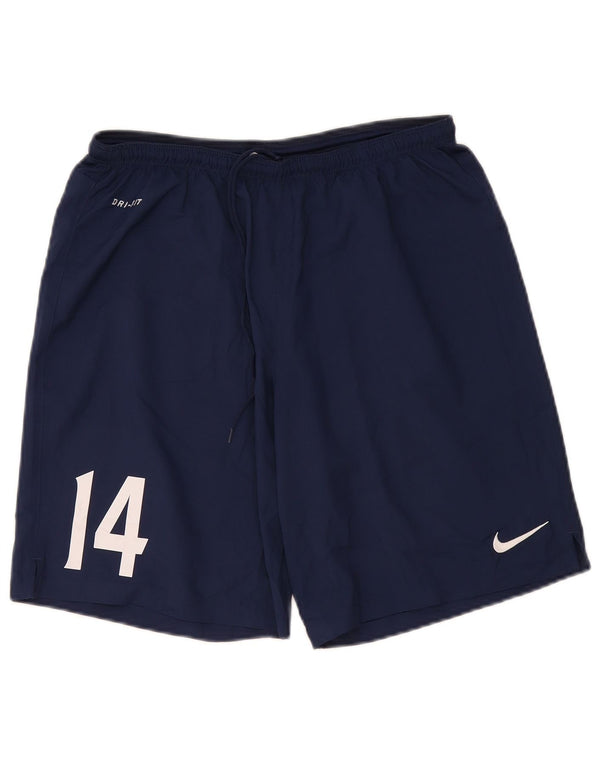 Nike Damen Dri Fit Graphic Sport Shorts UK 14 Large Marineblau Polyester