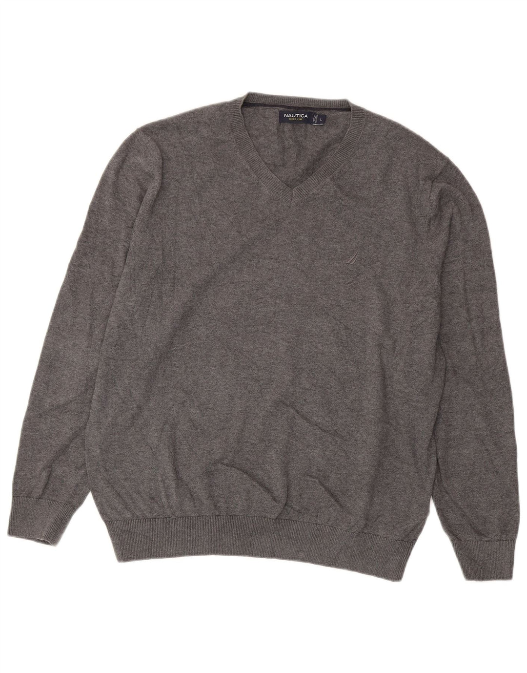 Nautica Herren-Pullover mit V-Ausschnitt, groß, graue Baumwolle