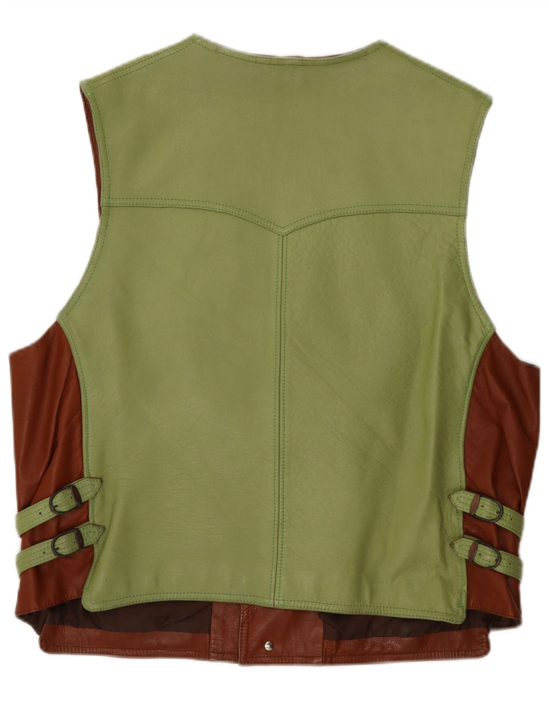 Vintage Herren-Lederweste, groß, grün, Farbblock