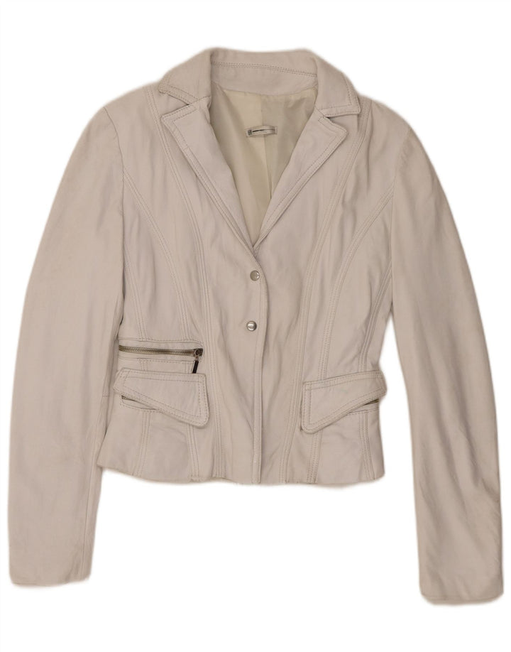 Vintage Damen Leder Blazer Jacke IT 44 Mittelweißes Leder