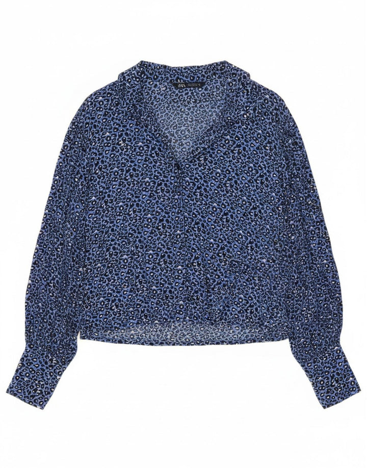 Zara Damen-Hemd UK 14 Mittelblaues Tiermuster