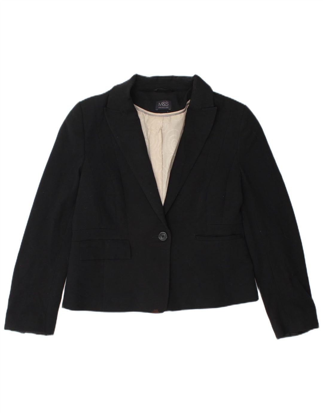 Marks & Spencer Damen Crop 1 Button Blazer Jacke UK 12 Medium Schwarz