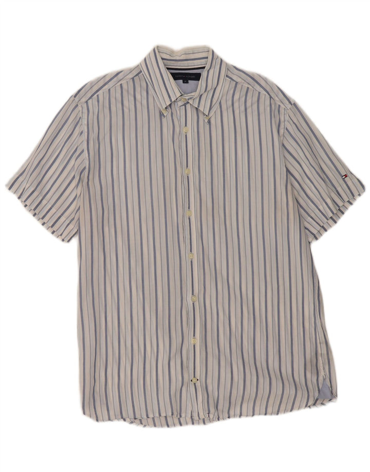 Tommy Hilfiger Herren Kurzarmhemd Mittelblau gestreift
