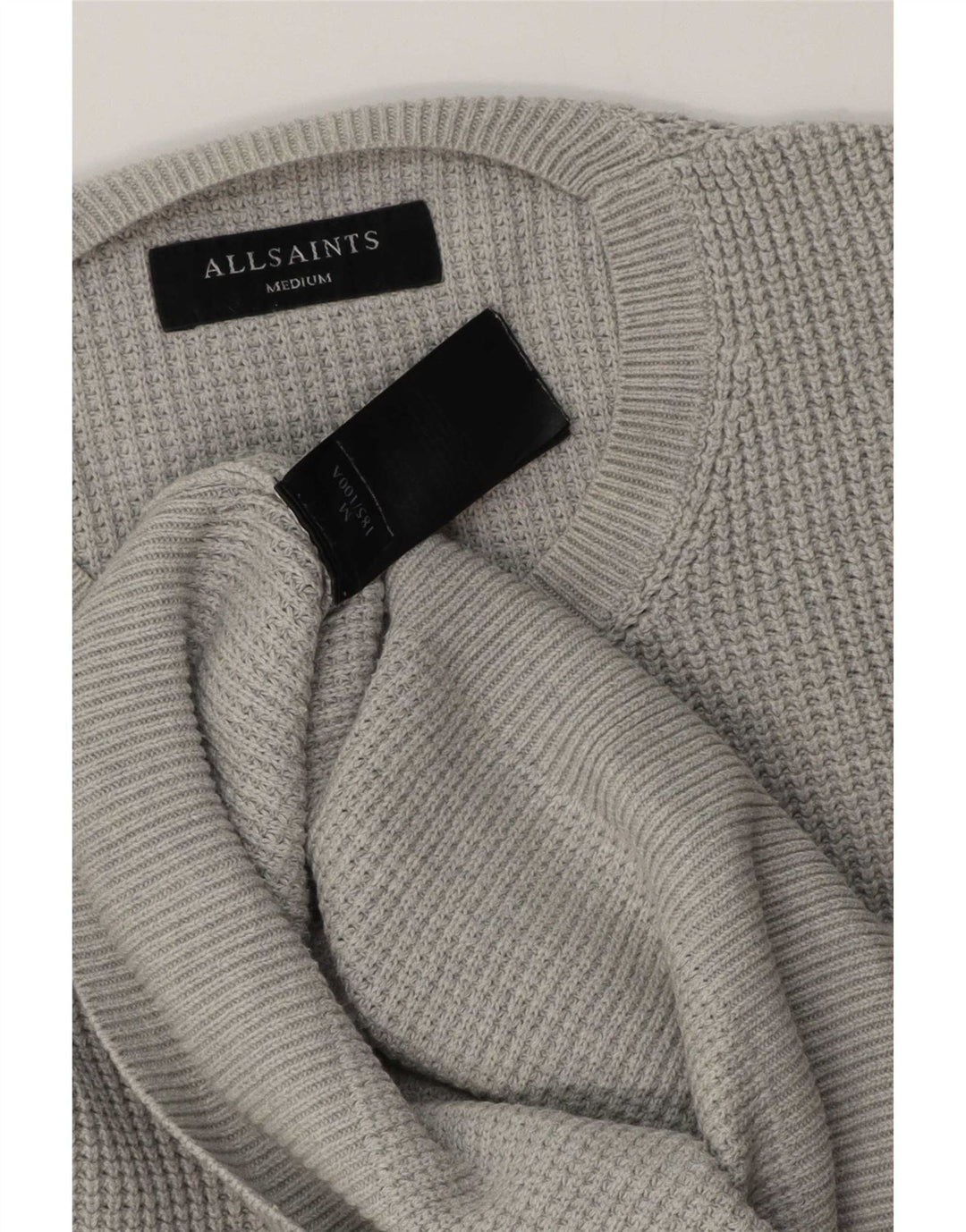 All Saints Herren-Pullover mit Rundhalsausschnitt, mittelgraue Baumwolle