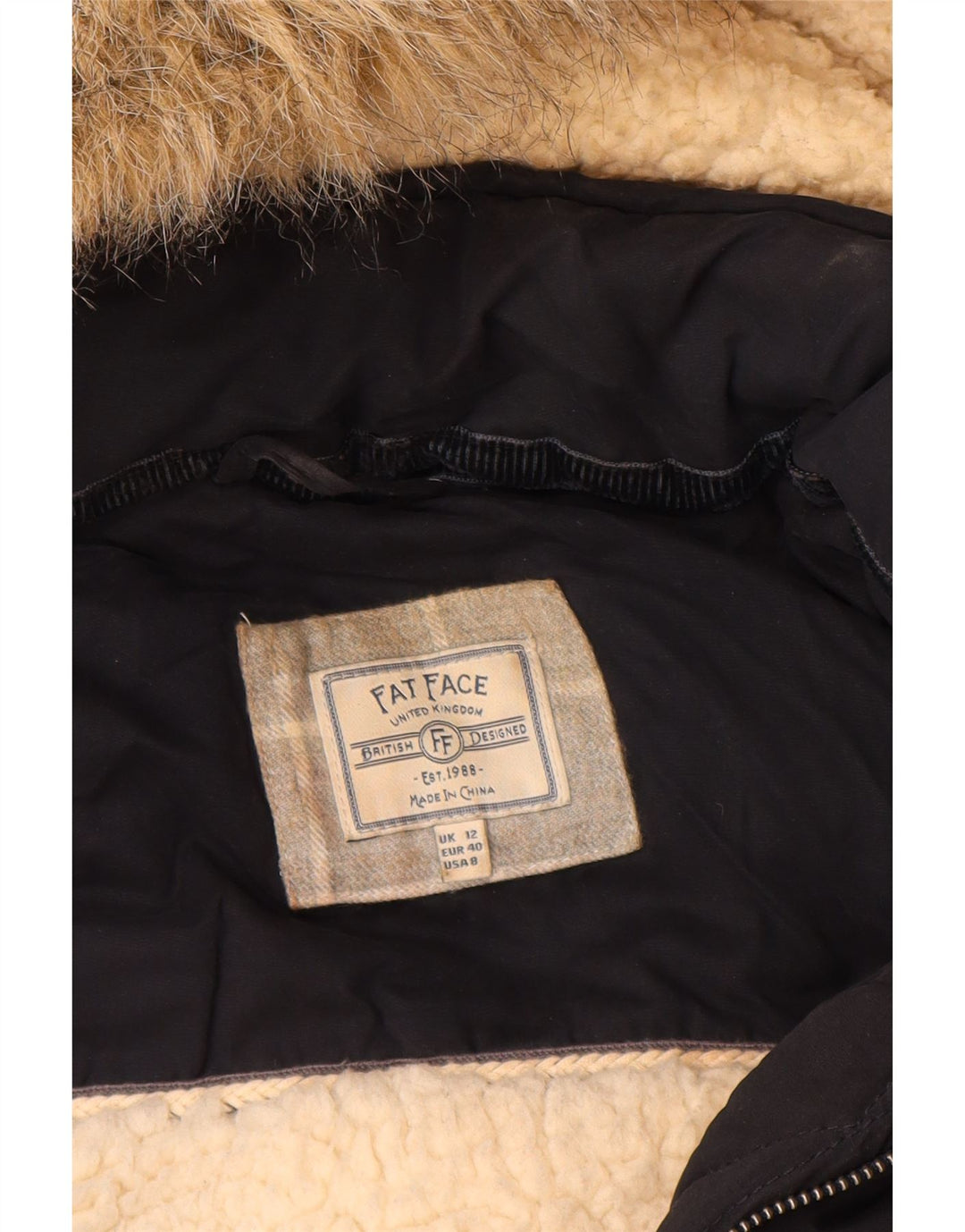 Fat Face Wattierte Damenjacke mit Kapuze, UK 12, Mittelmarineblau, Polyester
