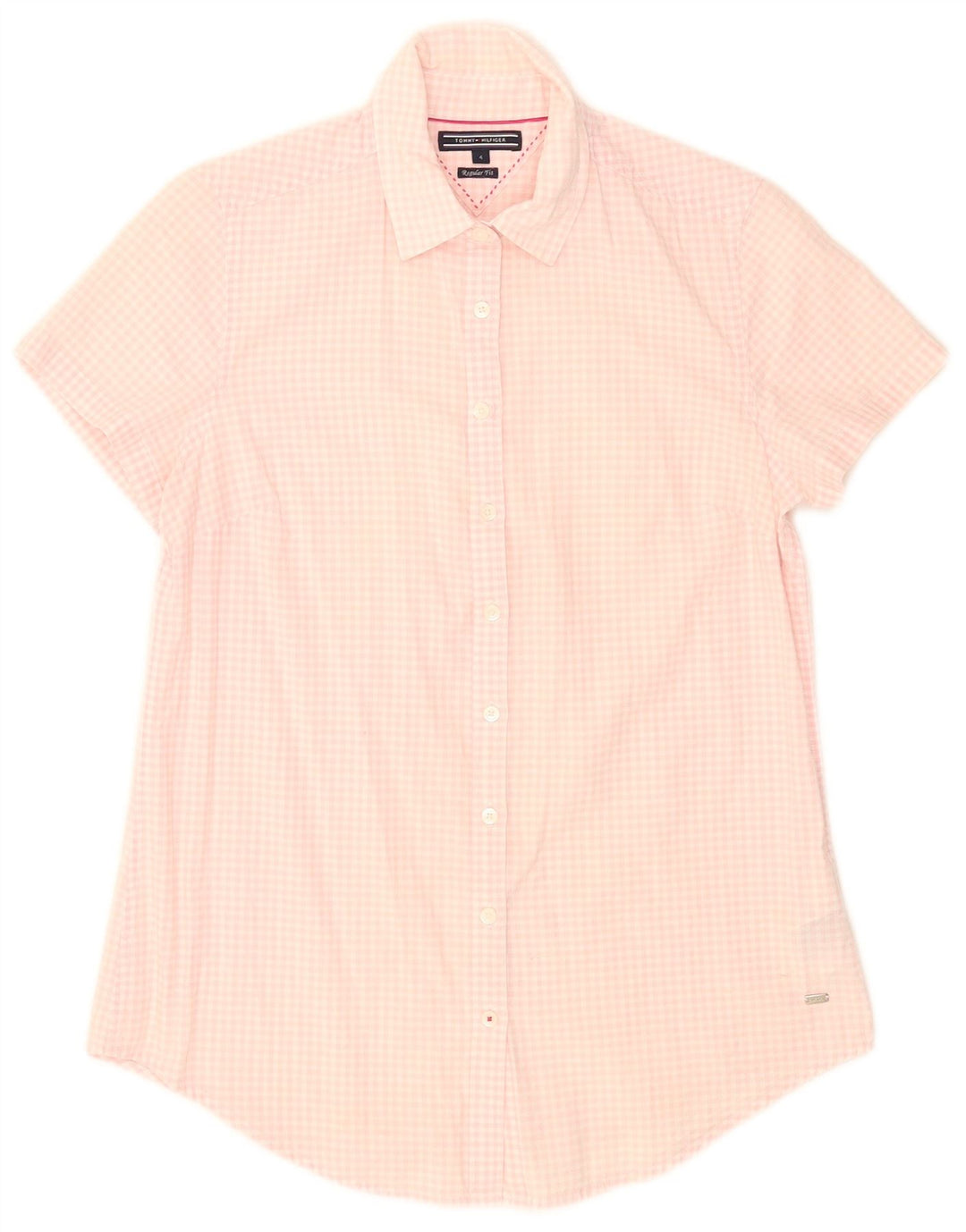 Tommy Hilfiger Damen Kurzarmhemd US 4 Small Pink Gingham