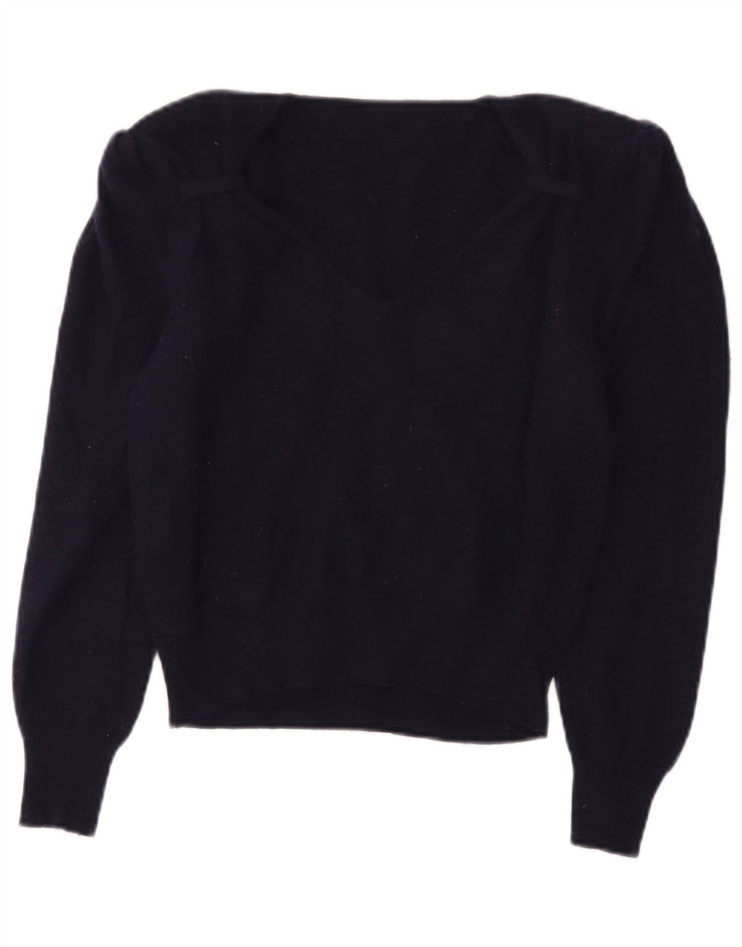 Vintage Damen Crop V-Ausschnitt Pullover Pullover IT 44 Medium Navy Blue Wolle