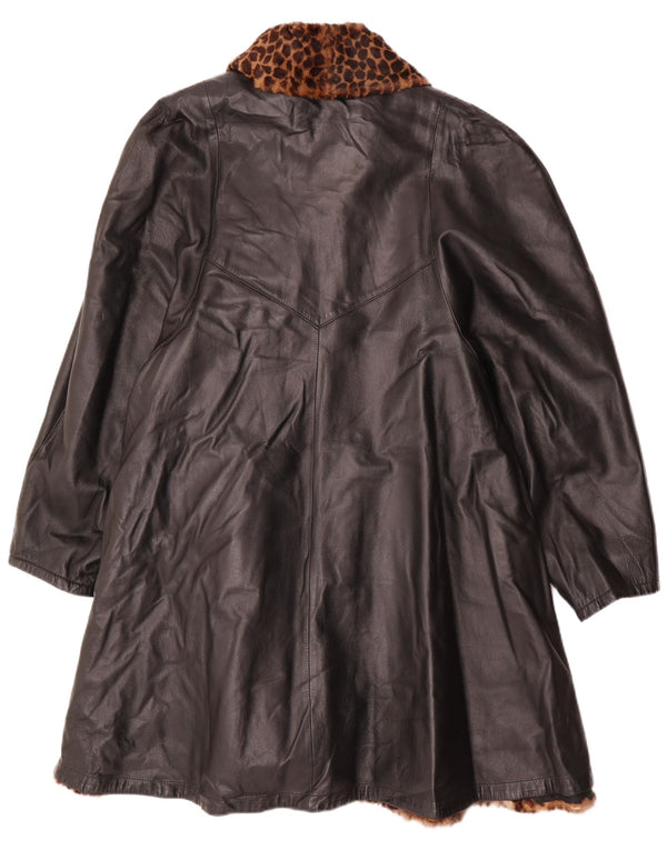 Vintage Damen Übergroßer Wende-Ledermantel IT 46 Large Schwarz