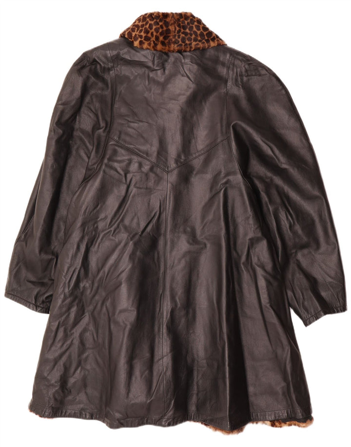 Vintage Damen Übergroßer Wende-Ledermantel IT 46 Large Schwarz