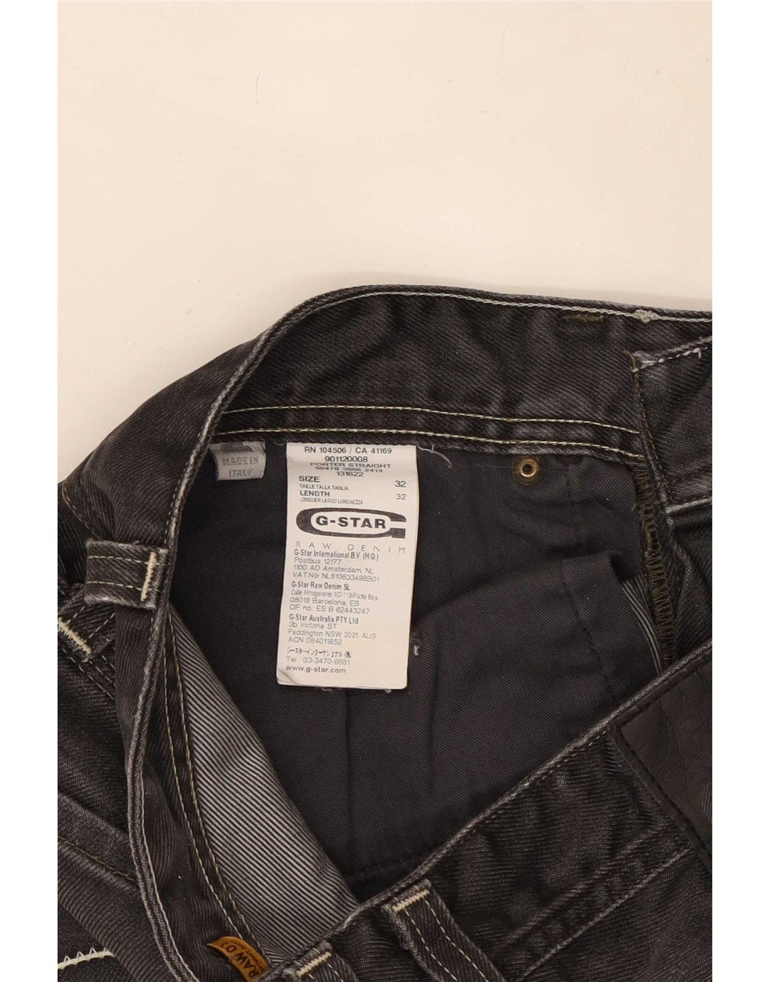 G-Star Herren Straight Jeans W32 L32 Schwarze Baumwolle