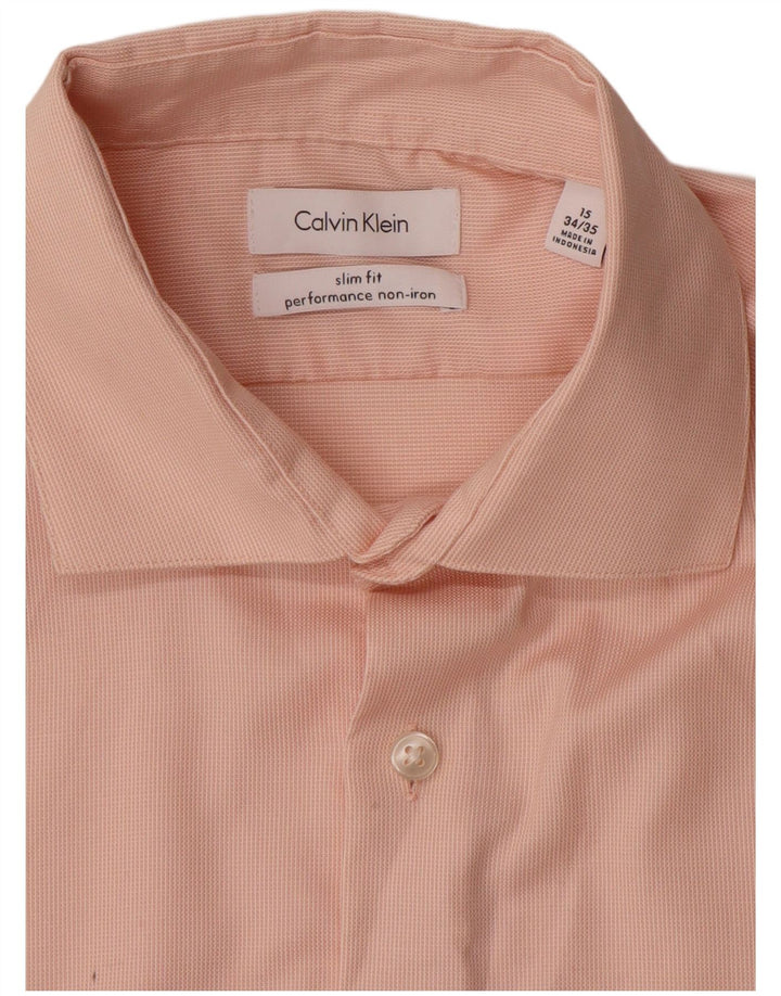 CALVIN KLEIN Herren Slim Fit Hemd Größe 15 Mittelrosa Baumwolle