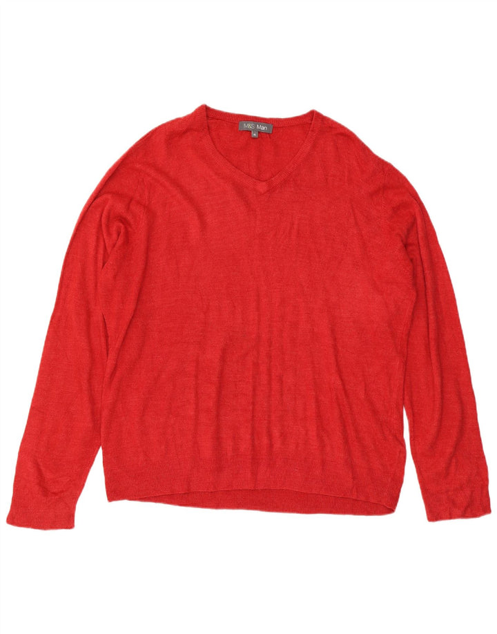 Marks & Spencer Herren-Pullover mit V-Ausschnitt, XL, rotes Acryl
