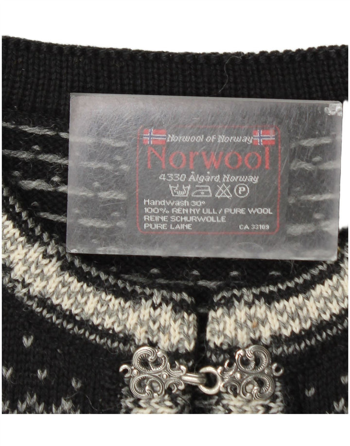 Norwool Herren-Strickjacke, Mittelschwarz, Fair-Isle-Schurwolle