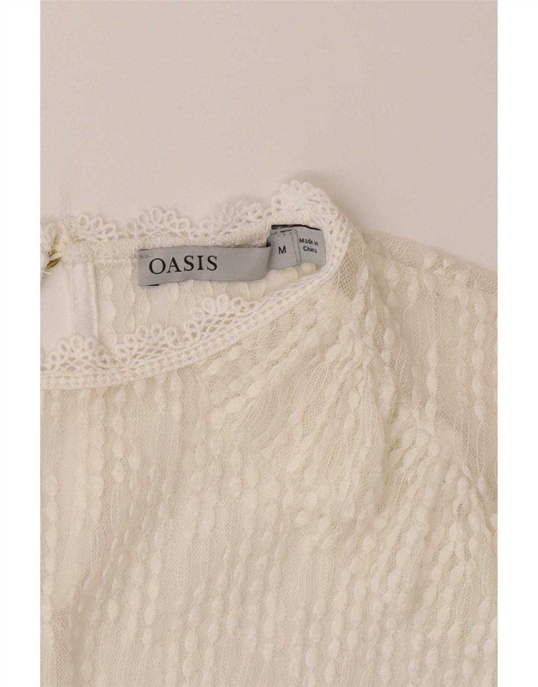 Oasis Damen Langarm-Spitzen-Durchsichtiges Top UK 14 Mittelweiß
