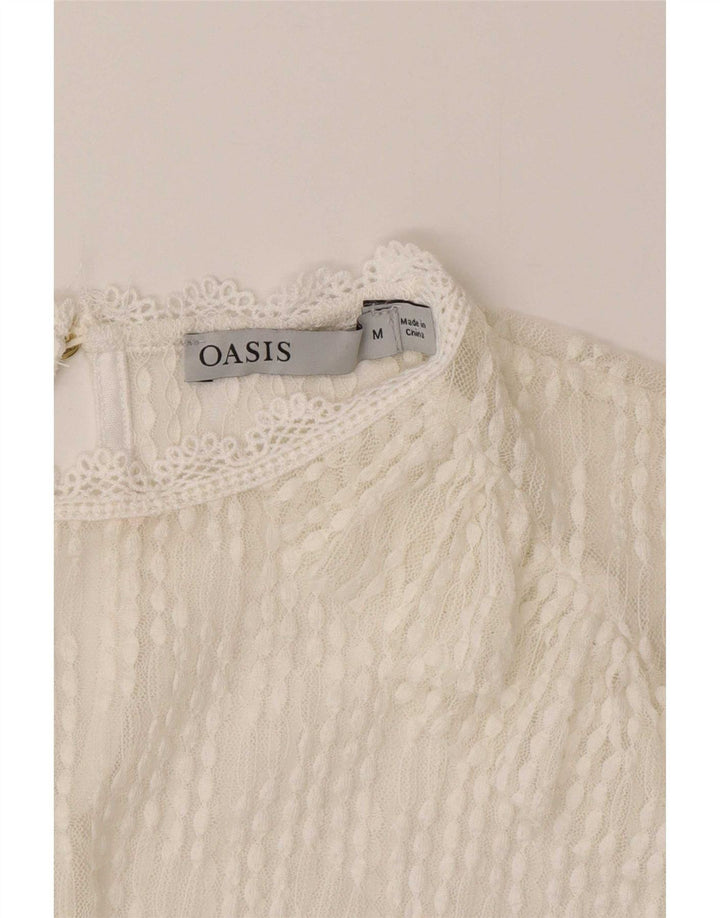 Oasis Damen Langarm-Spitzen-Durchsichtiges Top UK 14 Mittelweiß