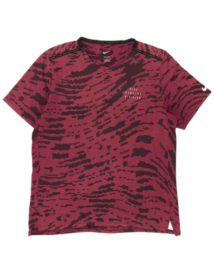 Nike Herren Dri Fit T-Shirt-Oberteil, groß, Burgunderrot, Batik-Polyester
