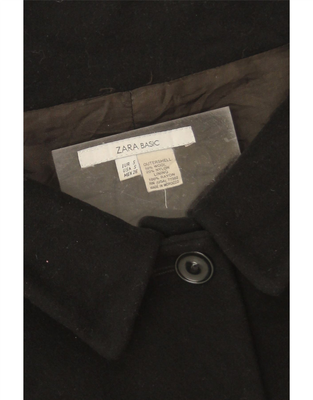 ZARA Womens Overcoat UK 10 Small Black Wool Vintage Zara and Second-Hand Zara from Messina Hembry 